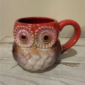 Owl Shaped Ceramic Mug - Red and Brown